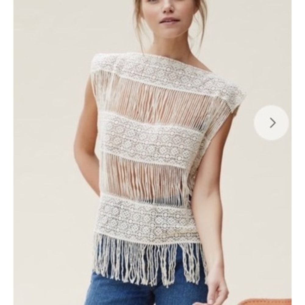 Callahan Inez Cream Crochet Fringe Sleeveless Tank Top Boho Festival Cotton Sm
